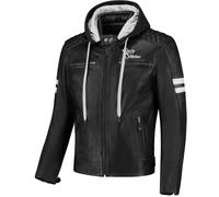 Rusty Stitches Jari Hooded V2 Motorcycle Leather Jacket, black-white, size 2XL for Men