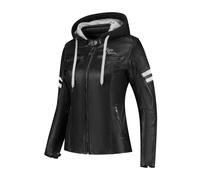 Rusty Stitches Joyce Hooded V2 Ladies Moto Motorcycle Leather Jacket Black/White