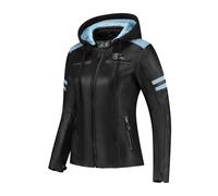 Rusty Stitches Joyce Hooded V2 Ladies Motorcycle Leather Jacket Black/Baby Blue