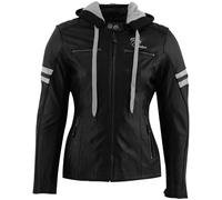 Rusty Stitches Super Joyce Hooded Ladies Motorcycle Leather Jacket, black-white, size 50 for Women