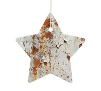 Rusty White Wall Christmas Ornaments Christmas Tree Ceramic Hanging Star Ceramic Ornaments for Christmas Tree Holiday Ornaments with Gold Ribbon Porcelain Pendants for Party Xmas Decoration