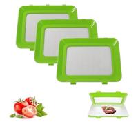 Rutari Reusable Food Preserving Tray, Environmentally Friendly Design, Stackable Food Trays With Stretch Cover, Sustainable Foods Storage Container With Lids Crudites Snack Tray For Fridge(Green,3PCS)