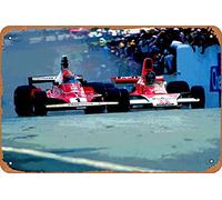 RUTERMY Niki Lauda in a Fight with James Hunt Poster Metal Tin Sign 8X12 Inches Man Cave Retro Vintage Wall Decor Art, XING-028