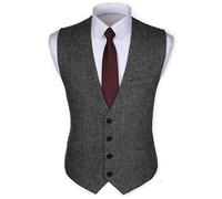 Ruth&Boaz 3Pockets 4Buttons Wool Herringbone Tweed Business Suit Vest - black - Medium
