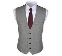 Ruth&Boaz 3Pockets 4Buttons Wool Herringbone/Tweed Tailored Collar Suit Waistcoat (M, Tweed Grey)