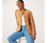 Ruth Langsford Faux Suede Collarless Jacket CHOCOLATE SIZE 10