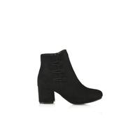'Ruth' Low Mid Block Heel Button Tie Ankle Boots With Zip Fastening XY London Jet Black 7