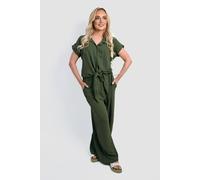 Ruth Striped Button Down Tie Front Top And Trouser Co-ord Set IKRUSH Khaki One Size