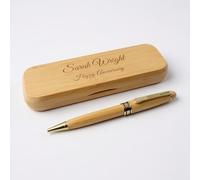 Rutherfords Gifts Personalised Bamboo Pen and Case Gift Set, Personalised Engraved Writing Set with Gold Accents, New Job Congratulations Graduation Birthday Retirement New Career Gift