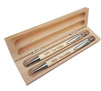 Rutherfords Gifts Personalised Beech Wood Ball Point Pen & Pencil Gift Set - Engraved Writing Gift For Any Occasion