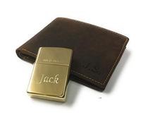 Rutherfords Gifts Personalised Luxury RFID Genuine Oiled Leather Wallet & Lighter Gift Set - Perfect Mens Gift for Birthdays Weddings,Christmas and Fathers Day