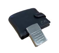 Rutherfords Gifts Personalised RFID Black Leather Wallet & Polished Chrome Lighter Gift Set - Engraved Men's Gift
