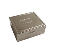 Rutherfords Gifts Personalised Square Silver-Plated Traditional Jewellery Box - Custom Engraved Keepsake Gift for Her, Velvet Lined - Classic Design for Birthday, Anniversary, Wedding or Mother’s Day