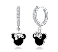 Ruthes Sterling Silver Black Mouse Earrings for Women Black Drop Glue Dangle Hoop Earrings Sparkling Mini Mouse Bow Animal Princess Huggie Jewelry Gifts for Daughter
