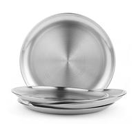 Rutian 4-Piece 9" Stainless Steel Plates, 18/8 Metal Round 304 Dinner Dishes for Adults, Reusable and Dishwasher Safe, Serving Camping Salad Plate for Home, Outdoor Camping, Snack and BBQ