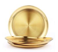Rutian Stainless Steel Dinner Plate, 9" Metal Round Dinner Dishes for Adults, Reusable and Dishwasher Safe, Serving Camping Salad Plate for Home,Outdoor Camping, Snack,and BBQ,Set of 4
