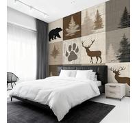 Rutic Wildlife Wallpaper, Lodge Cabin Bear Deer Wall Mural for Living Room, Bedroom, Non-Woven Wall Papaer Decoration, Photo Wallpaper & Home Decor, 350x256 cm (WxH) K-MZ&6