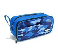 Rutiyoka Large Pencil Case Pouch, Pencil Bag with 3 Compartments for Kids, Camouflage Pen Bag with Zipper, Pencil Organizer, Cute Aesthetic School Supplies for Teen Girls Boys Adults Blue