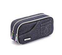 Rutiyoka Pencil Case Pouch, Denim Pen Bag with 2 Zipper Compartments for Kids, Pencil Organizer, Jeans Aesthetic School Supplies for Teen Girls Boys Adults Black