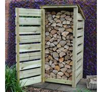 Rutland County Garden Furniture Burley Log Store - Light Green - Slatted Panels - 3Ft Wide X 6Ft Tall + 1 Door With Hook&eye Fixing - Backward Sloping Roof