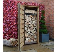 Rutland County Garden Furniture Burley Log Store - Rustic Brown - Slatted - 3Ftw X 6Fth 1 Door With Hook And Eye Fixing / Kindling Shelf / Backward Sloping Roof