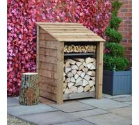Rutland County Garden Furniture Burley Log Store - Rustic Brown - Solid Panels - 3Ft Wide X 4Ft Tall + Kindling Shelf - Forward Sloping Roof