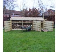 Rutland County Garden Furniture Empingham 4Ft Log Store With Doors And Kindling Shelf - L80 X W340 X H128 Cm - Light Green