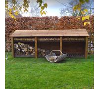 Rutland County Garden Furniture Empingham 4Ft Log Store With Kindling Shelf - L80 X W340 X H128 Cm - Rustic Brown