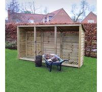 Rutland County Garden Furniture Empingham Log Store - Light Green - Solid - 11Ftw X 6Fth No Doors / No Partition Panels&no Shelf / Backward Sloping Roof