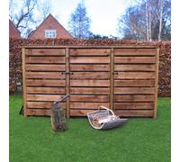 Rutland County Garden Furniture Empingham Log Store - Rustic Brown - Slatted - 11Ftw X 6Fth 3 Doors-Hook&eye / No Partition Panels&no Shelf /backward Sloping Roof