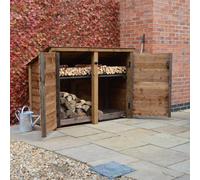 Rutland County Garden Furniture Hambleton Log Store - Rustic Brown - Solid - 6Ftw X 4Fth 2 Doors-Hook&eye / Kindling Shelf / Backward Sloping Roof