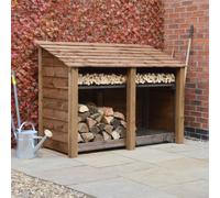 Rutland County Garden Furniture Hambleton Log Store - Rustic Brown - Solid Panels - 6Ft Wide X 4Ft Tall + Kindling Shelf - Forward Sloping Roof