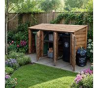 Rutland County Garden Furniture Morcott Double Wheelie Bin With Recycling Store - Rustic Brown