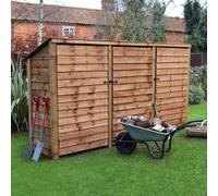 Rutland County Garden Furniture Ryhall Log Store - Rustic Brown - Solid Panels - 9Ft Wide X 6Ft Tall + 3 Doors With Hook&eye Fixing / Backward Sloping Roof