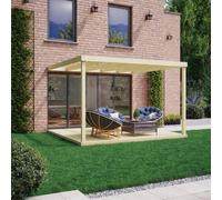 Rutland County Garden Furniture Wall Mounted Box Pergola With Decking - Light Green - 3.6M Depth X 3.6M Length