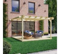 Rutland County Garden Furniture Wall Mounted Double Garden Pergola With Decking - Light Green - 4.2M Depth X 4.2M Length