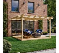Rutland County Garden Furniture Wall Mounted Double Garden Pergola With Decking - Light Green - 4.8M Depth X 4.8M Length