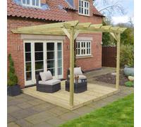 Rutland County Garden Furniture Wall Mounted Garden Pergola With Decking - Light Green - 4.8M Depth X 4.8M Length