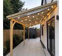 Rutland County Garden Furniture Wall Mounted Polycarbonate Roof Gazebo - Light Green - 2M Depth X 6.5M Width - 3 Posts / Brown Glazing Bars / Opal Sheets