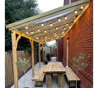 Rutland County Garden Furniture Wall Mounted Polycarbonate Roof Gazebo - Light Green - 2M Depth X 6.5M Width - 4 Posts / Brown Glazing Bars / Opal Sheets