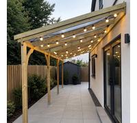 Rutland County Garden Furniture Wall Mounted Polycarbonate Roof Gazebo - Light Green - 3M Depth X 7.22M Width - 4 Posts / White Glazing Bars / Opal Sheets