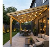Rutland County Garden Furniture Wall Mounted Polycarbonate Roof Gazebo - Light Green - 4.5M Depth X 4.34M Width - 2 Posts / Brown Glazing Bars / Opal Sheets
