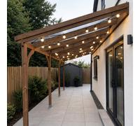 Rutland County Garden Furniture Wall Mounted Polycarbonate Roof Gazebo - Rustic Brown - 3.5M Depth X 7.22M Width - 4 Posts / Brown Glazing Bars / Opal Sheets