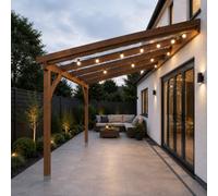Rutland County Garden Furniture Wall Mounted Polycarbonate Roof Gazebo - Rustic Brown - 3M Depth X 4.34M Width - 2 Posts / White Glazing Bars / Opal Sheets