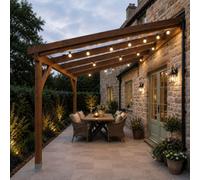 Rutland County Garden Furniture Wall Mounted Polycarbonate Roof Gazebo - Rustic Brown - 4M Depth X 2.9M Width - 2 Posts / Brown Glazing Bars / Opal Sheets