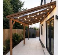 Rutland County Garden Furniture Wall Mounted Polycarbonate Roof Gazebo - Rustic Brown - 4M Depth X 5.06M Width - 3 Posts / White Glazing Bars / Opal Sheets
