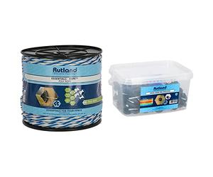 Rutland Essentials Poly Rope (200m) & Essentials Wood Screw Ring Insulator (100) inc. Insulator Spinner