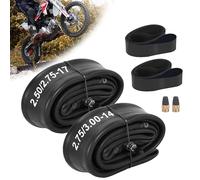 RUTU Heavy Duty 2.75-17 Front and 3.00-14 Rear Inner Tube, 2 mm Reinforced Thickness 70/100-17 90/100-14 Dirt Bike Tubes with Rim Strip Copper Dust Caps for 110cc 125cc 140cc Off-Road Bikes