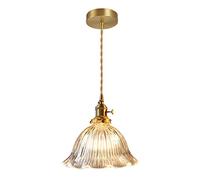 RUTXE Modern Glass Pendant Light Fixtures Wave Crimped Glass Lampshade Ceiling Hanging Light Art Deco Chandelier Pendant Lighting for Kitchen Island Living Room Restaurant (Clear 2)