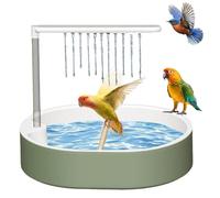 RUTYAUB Bird Bath with Automatic Rain Shower, Adjustable Water Flow Parrot Shower, Birds Water Cycle Bath Tub for Lovebird Cockatiel Finches Cockatoo Conure (White)